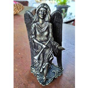 Interesting Vintage Metzke Metal Candle Holder Pewter Angel Gold Tone